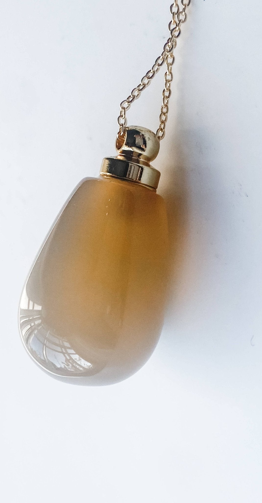 Gemstone Perfume Bottle Necklace - Oval - Spiral Circle