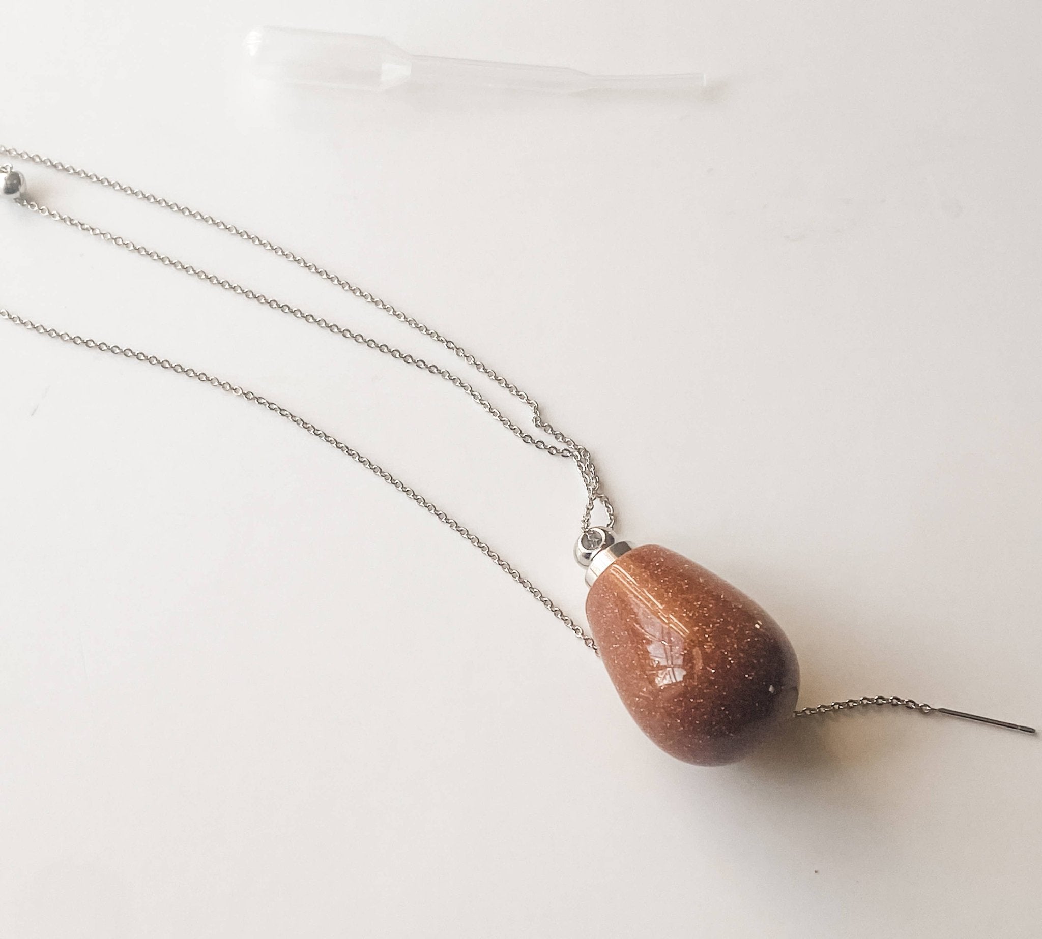 Gemstone Perfume Bottle Necklace - Oval - Spiral Circle