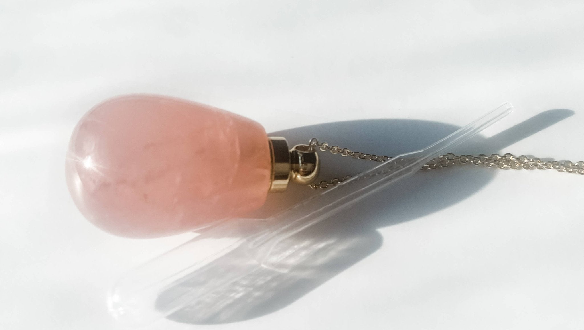 Gemstone Perfume Bottle Necklace - Oval - Spiral Circle