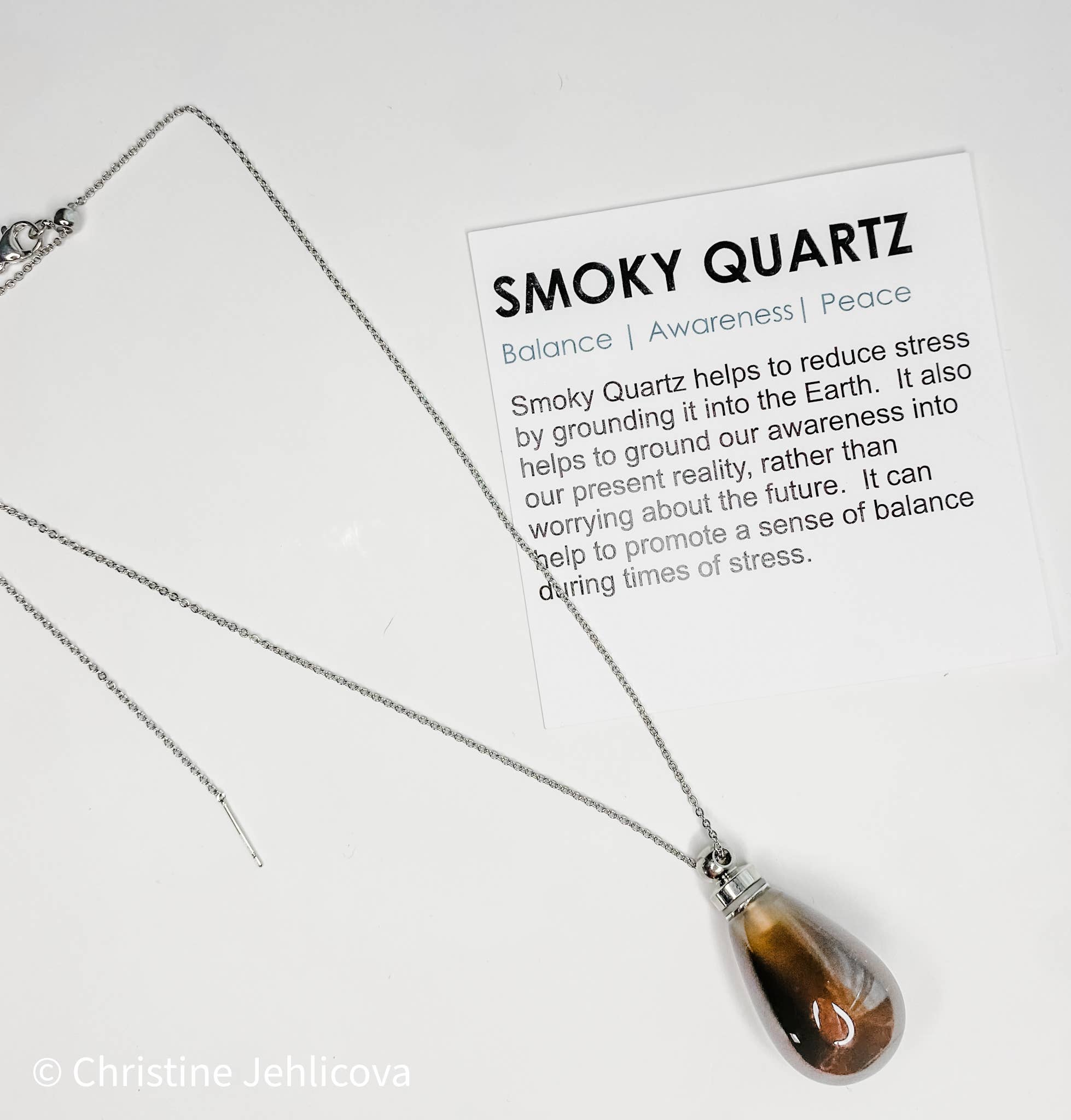 Gemstone Perfume Bottle Necklace - Oval - Spiral Circle