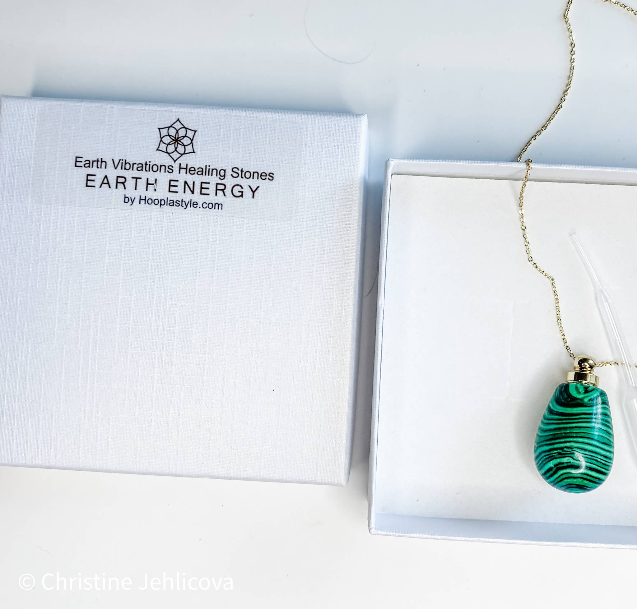 Gemstone Perfume Bottle Necklace - Oval - Spiral Circle