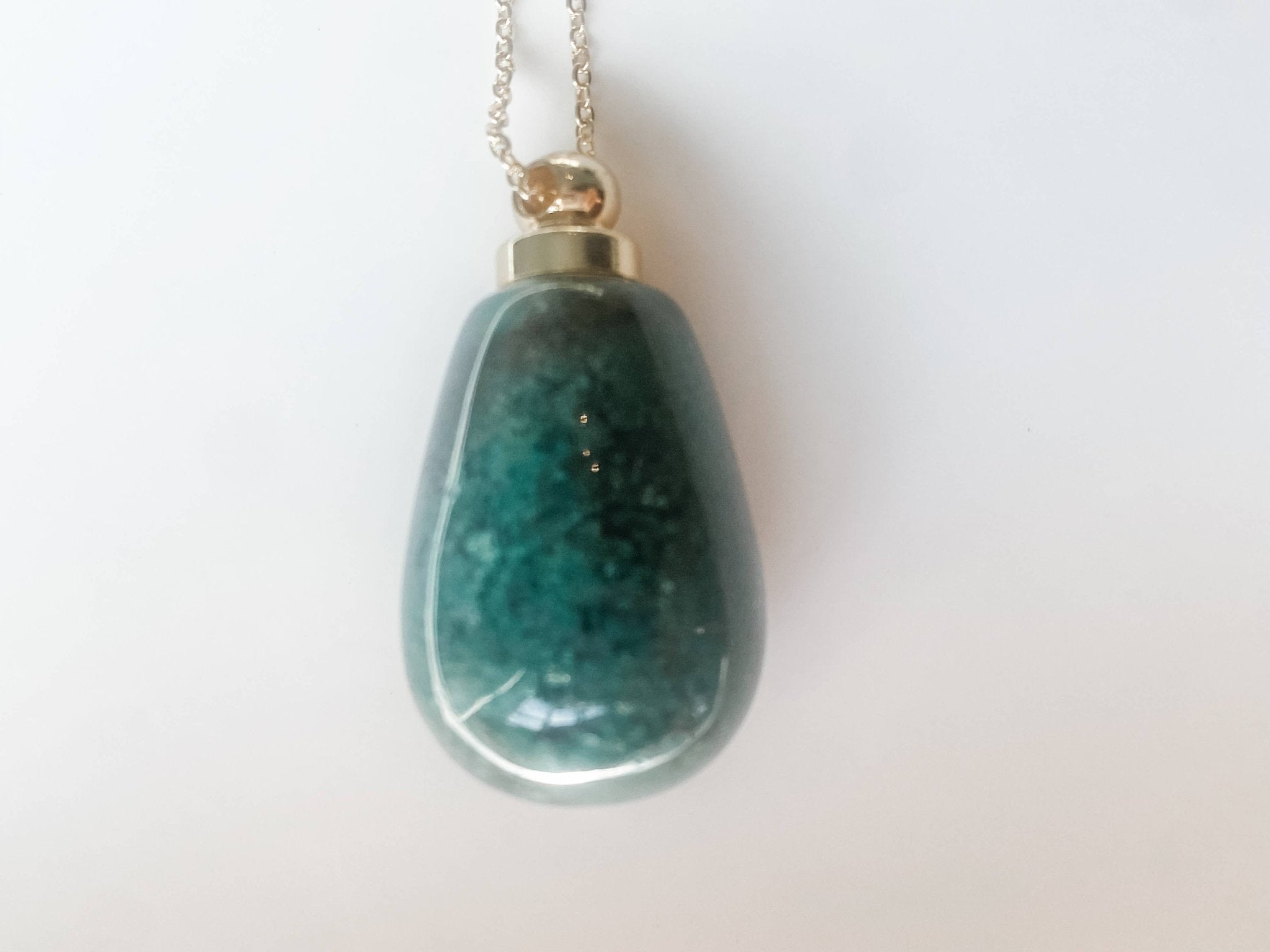 Gemstone Perfume Bottle Necklace - Oval - Spiral Circle