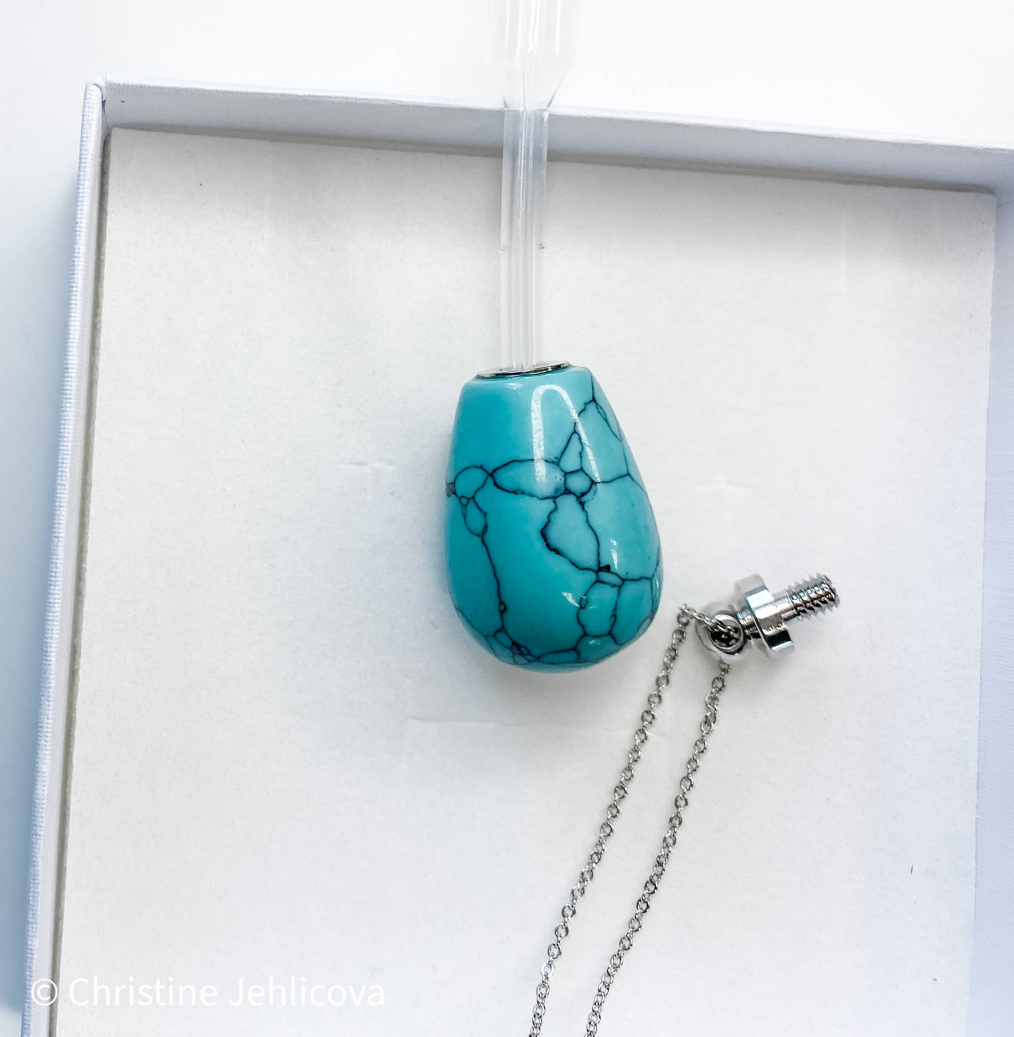 Gemstone Perfume Bottle Necklace - Oval - Spiral Circle