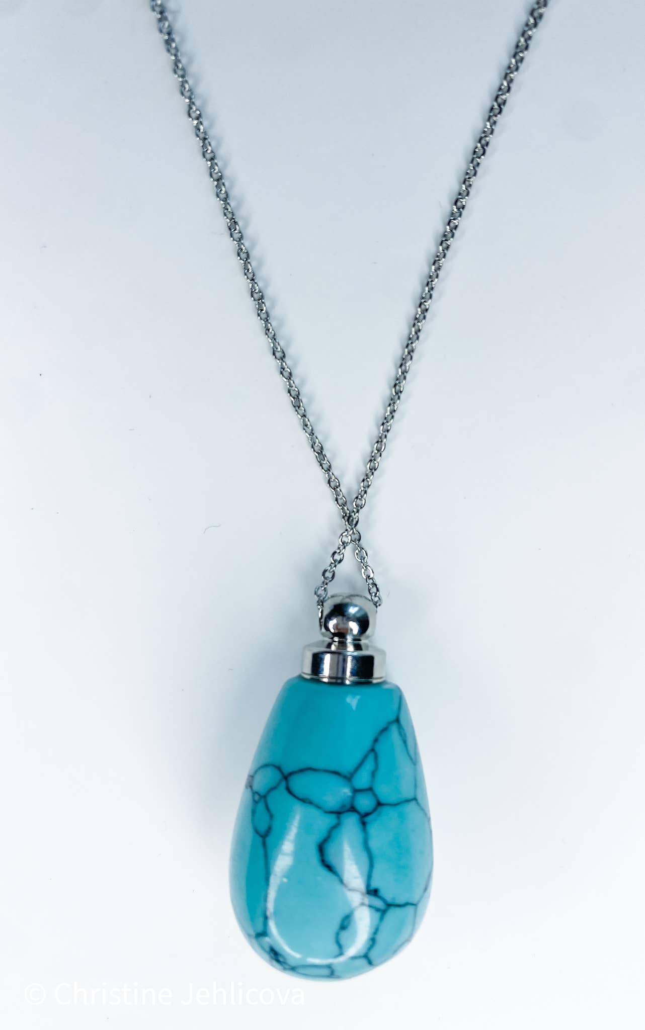 Gemstone Perfume Bottle Necklace - Oval - Spiral Circle