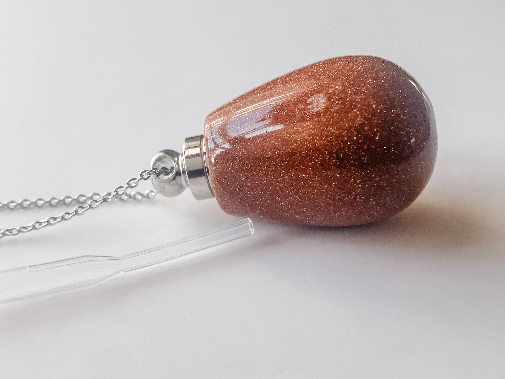 Gemstone Perfume Bottle Necklace - Oval - Spiral Circle