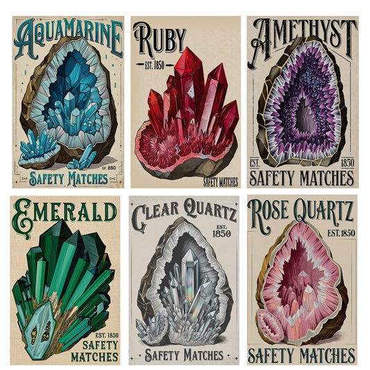 Gemstone Specimens Illustration | Mini Assorted Matchboxes - Spiral Circle