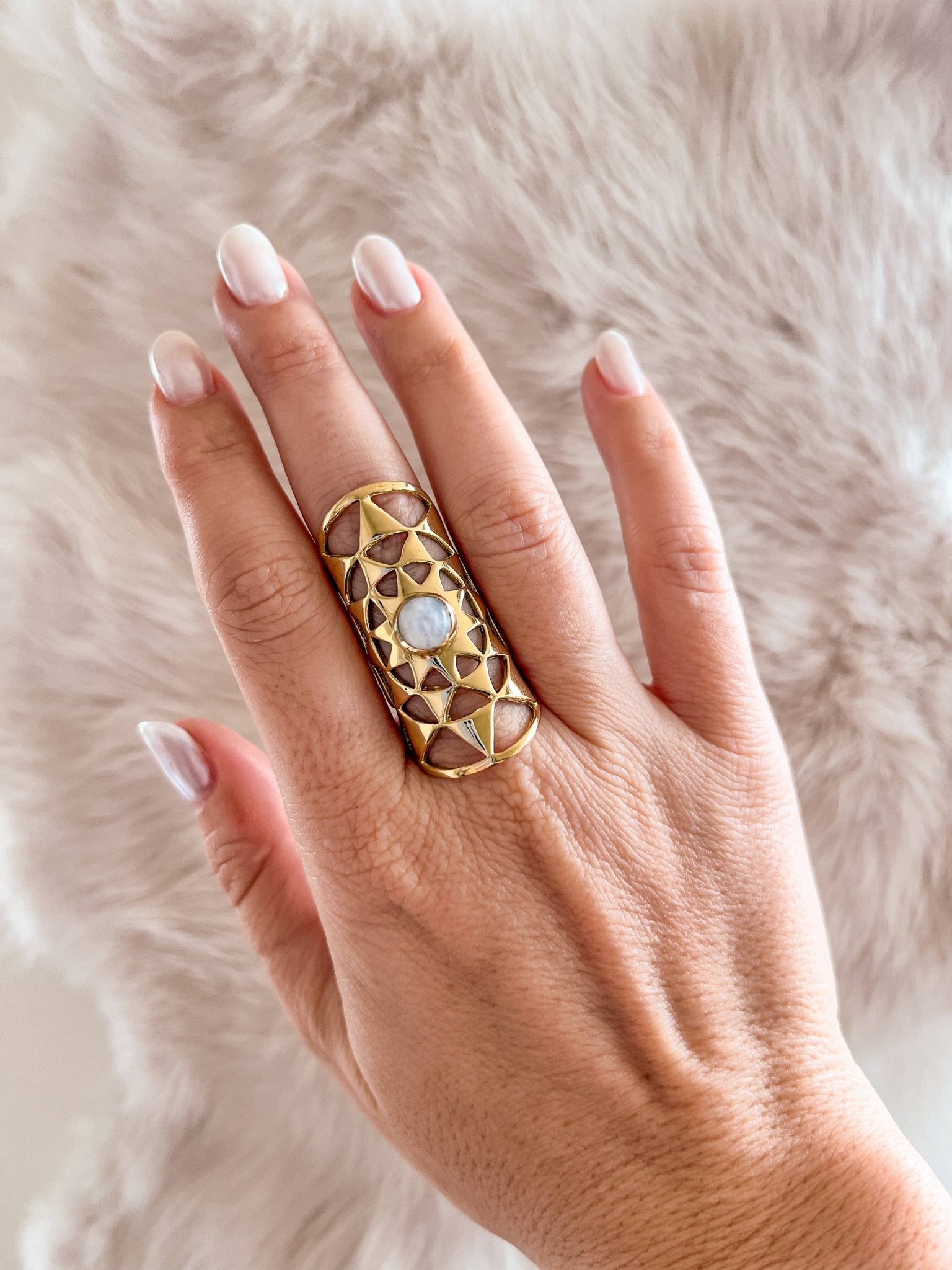 Geometric Stone Shield Ring - Spiral Circle