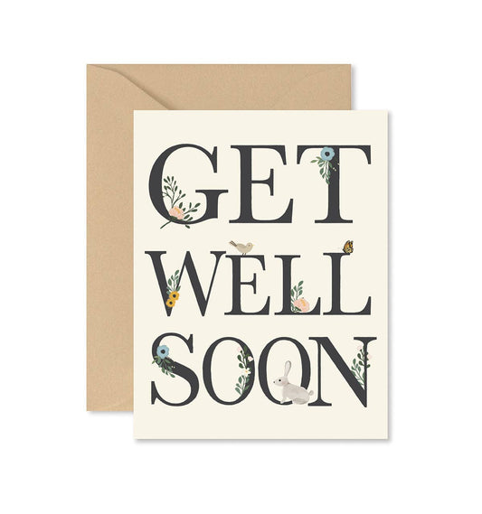 Get Well Soon Floral Greeting Card - Spiral Circle