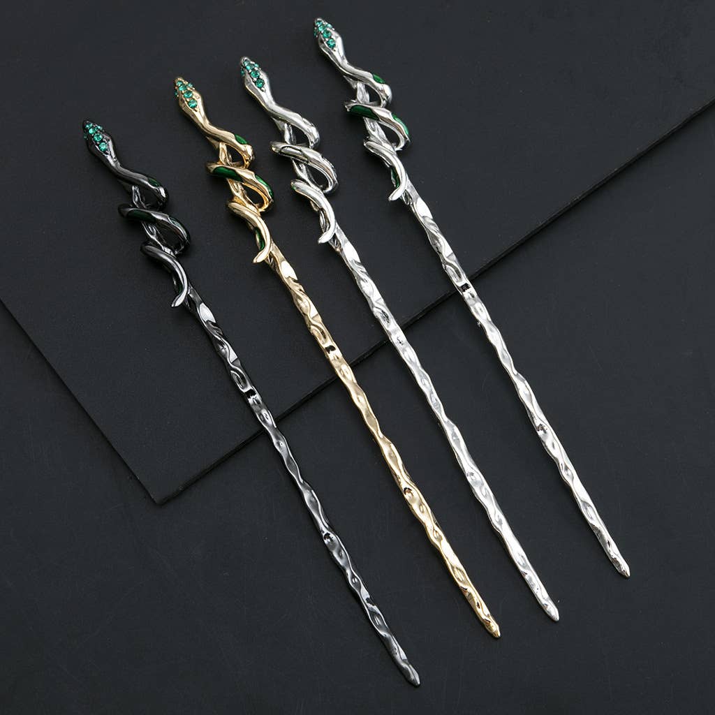 Glam Textured Snake - Shaped Hairpins - Spiral Circle