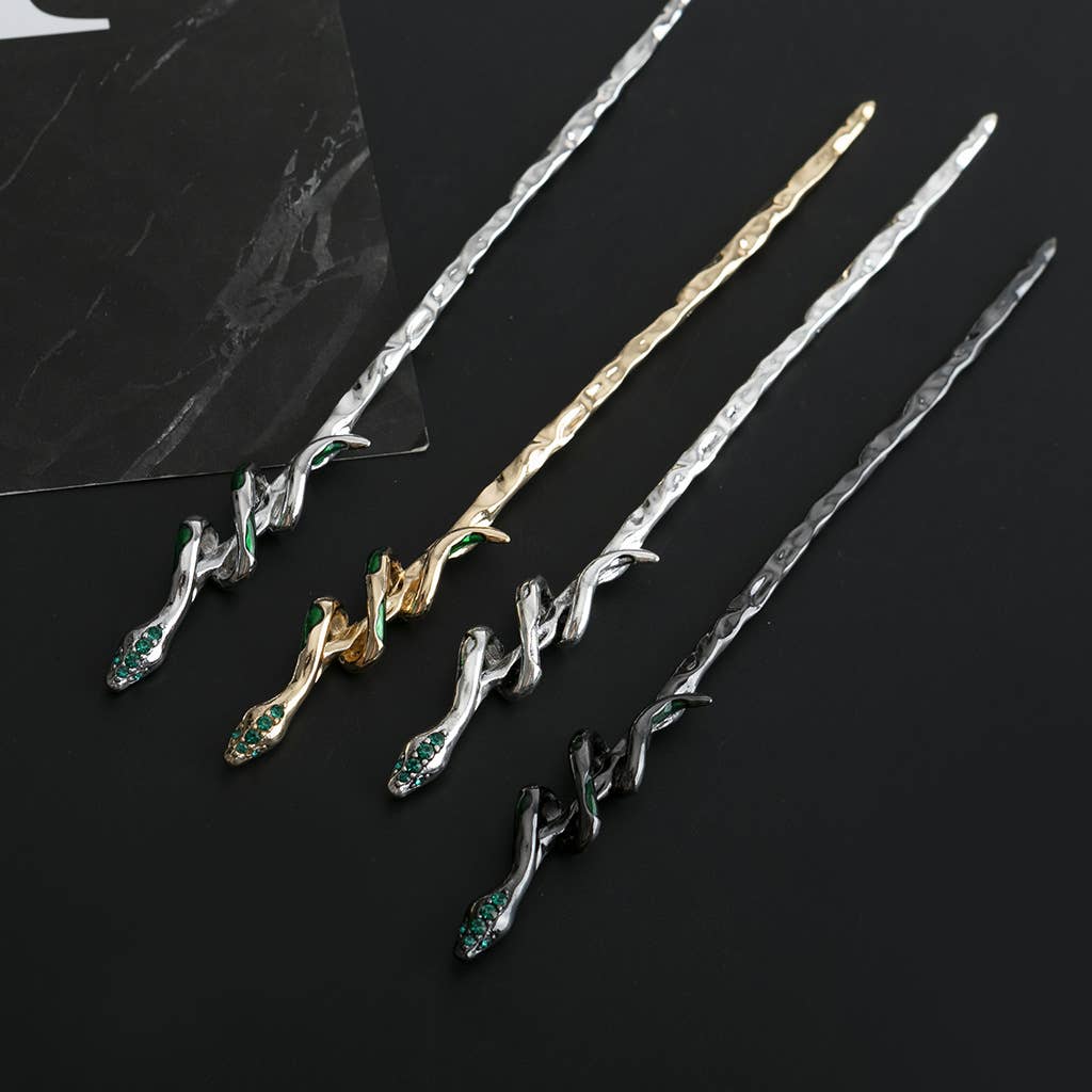 Glam Textured Snake - Shaped Hairpins - Spiral Circle