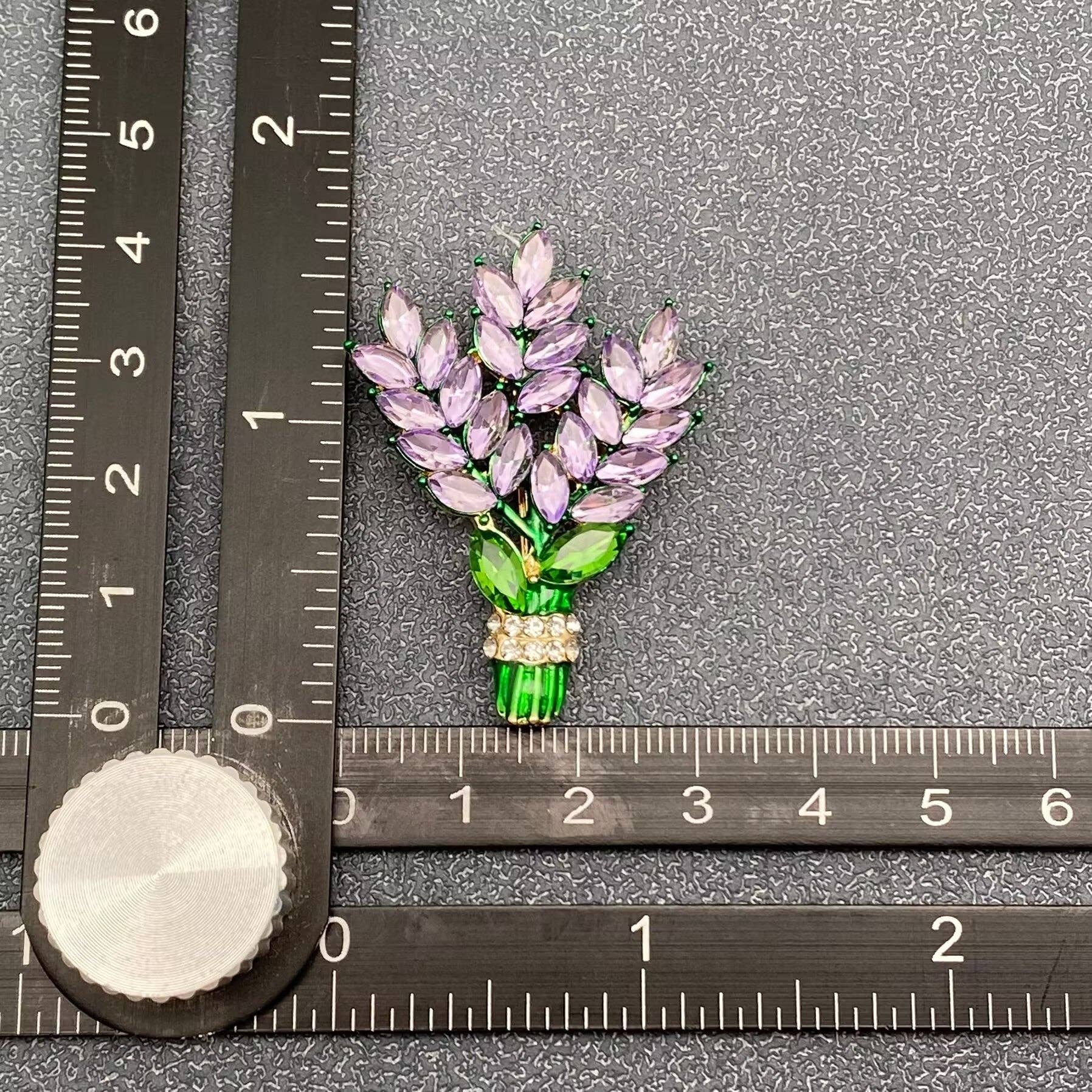 Glass & Rhinestone Lavender Brooch - Spiral Circle