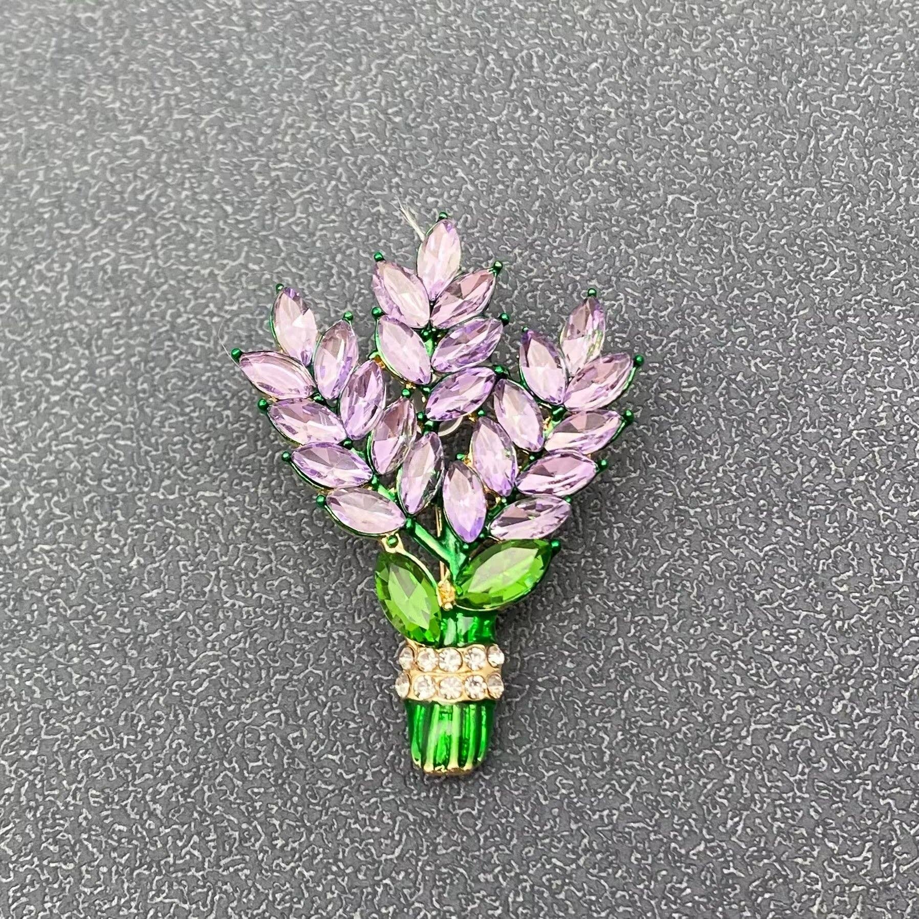 Glass & Rhinestone Lavender Brooch - Spiral Circle