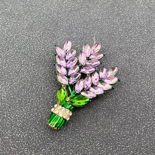 Glass & Rhinestone Lavender Brooch - Spiral Circle