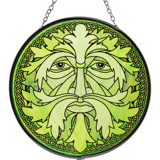 Glass Suncatcher 6in - Celtic Green Man (Each) - Spiral Circle