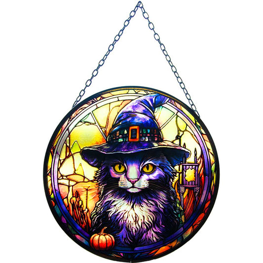 Glass Suncatcher 6in | Wizard Cat - Spiral Circle