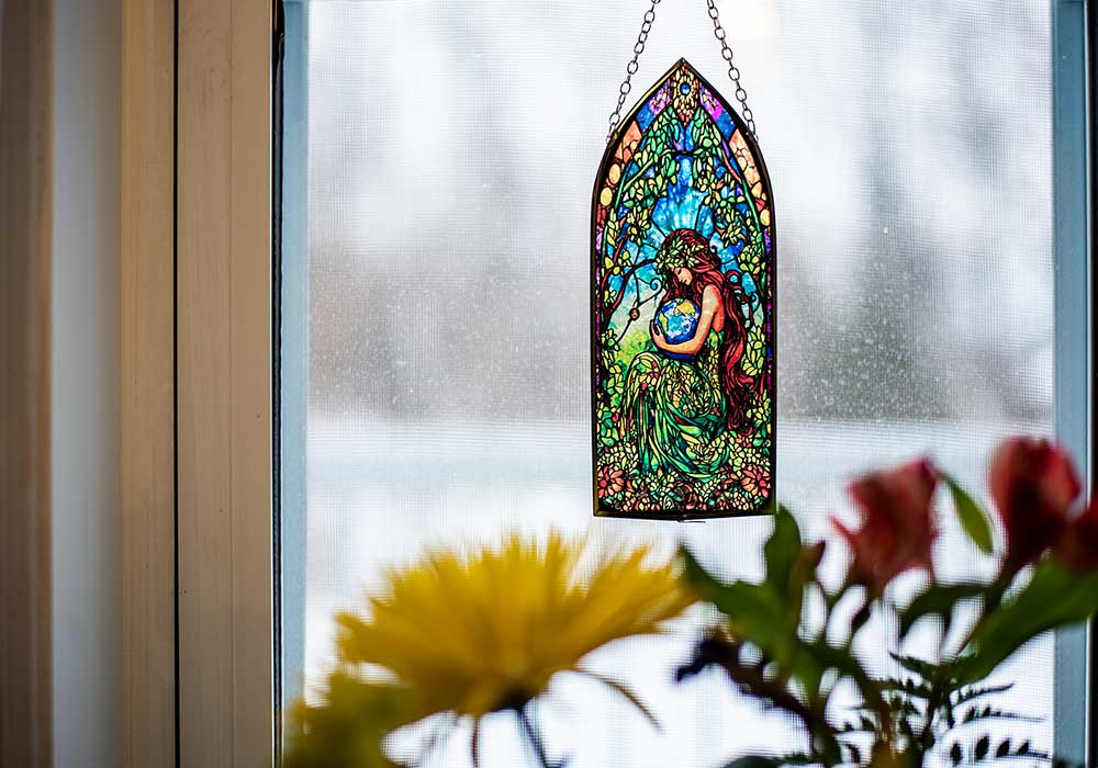 Glass Suncatcher 8in Cathedral - Earth Goddess (Each) - Spiral Circle