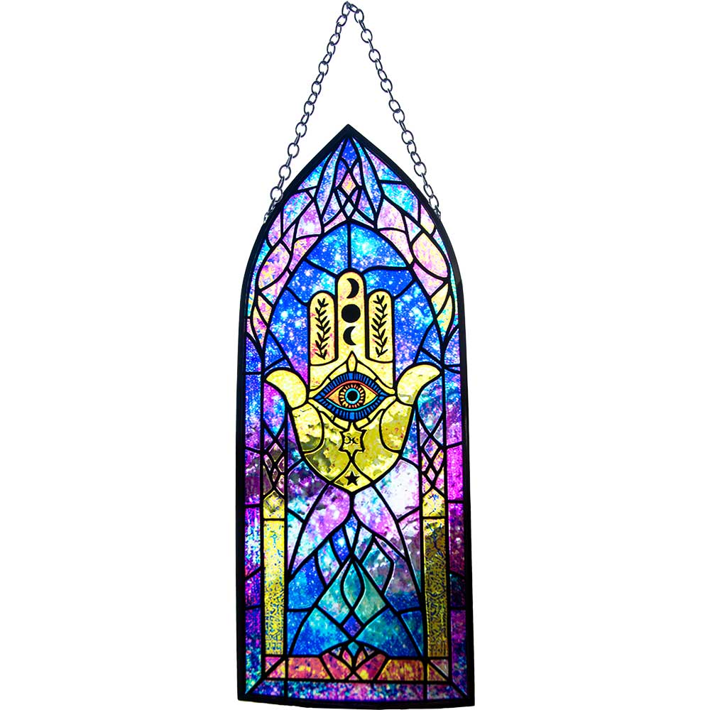 Glass Suncatcher 8in Cathedral | Fatima Hand - Spiral Circle