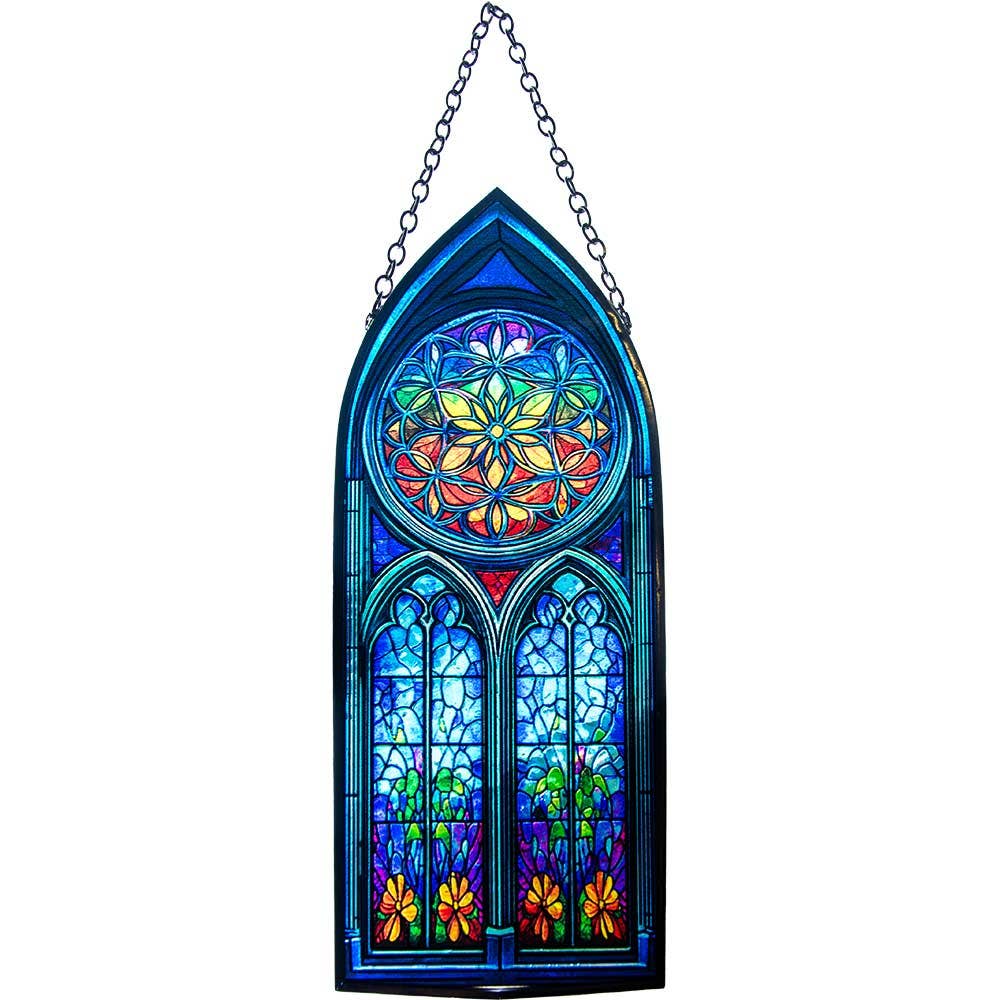 Glass Suncatcher 8in Cathedral | Flower of Life - Spiral Circle