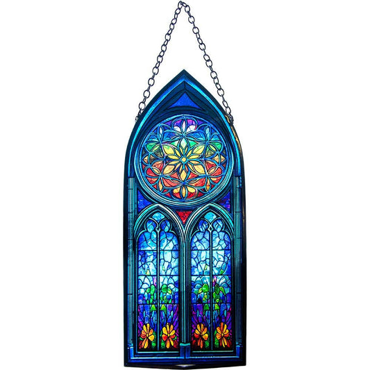 Glass Suncatcher 8in Cathedral | Flower of Life - Spiral Circle