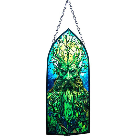 Glass Suncatcher 8in Cathedral | Green Man - Spiral Circle