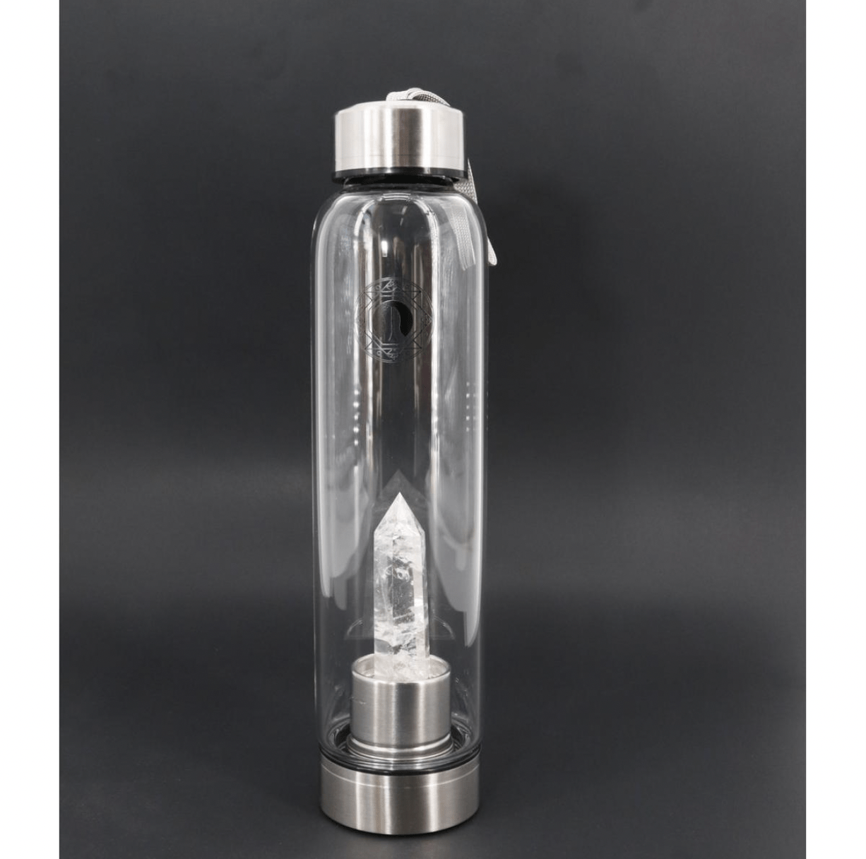 Glass Water Bottle with Clear Quartz Obelisk - Spiral Circle