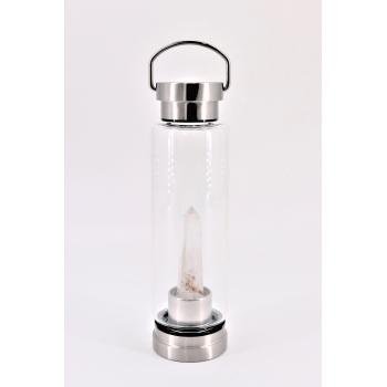 Glass Water Bottle With Clear Quartz Obelisk - Spiral Circle