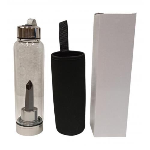 Glass Water Bottle with Tigers Eye generator - Spiral Circle