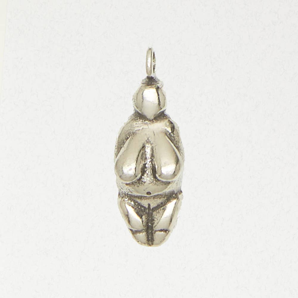 Goddess Pewter Pendant Necklace - Venus of Willendorf - Spiral Circle