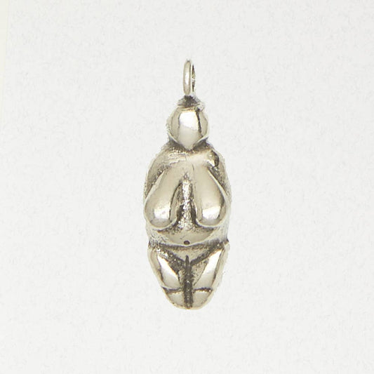 Goddess Pewter Pendant Necklace - Venus of Willendorf - Spiral Circle