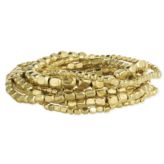 Gold Bead Stretch Bracelets - Set of 10 - Spiral Circle