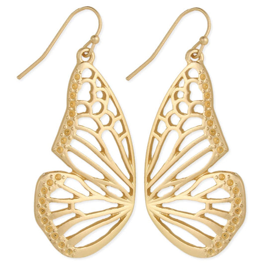 Gold Butterfly Wings Earrings - Spiral Circle