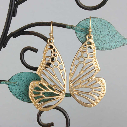 Gold Butterfly Wings Earrings - Spiral Circle