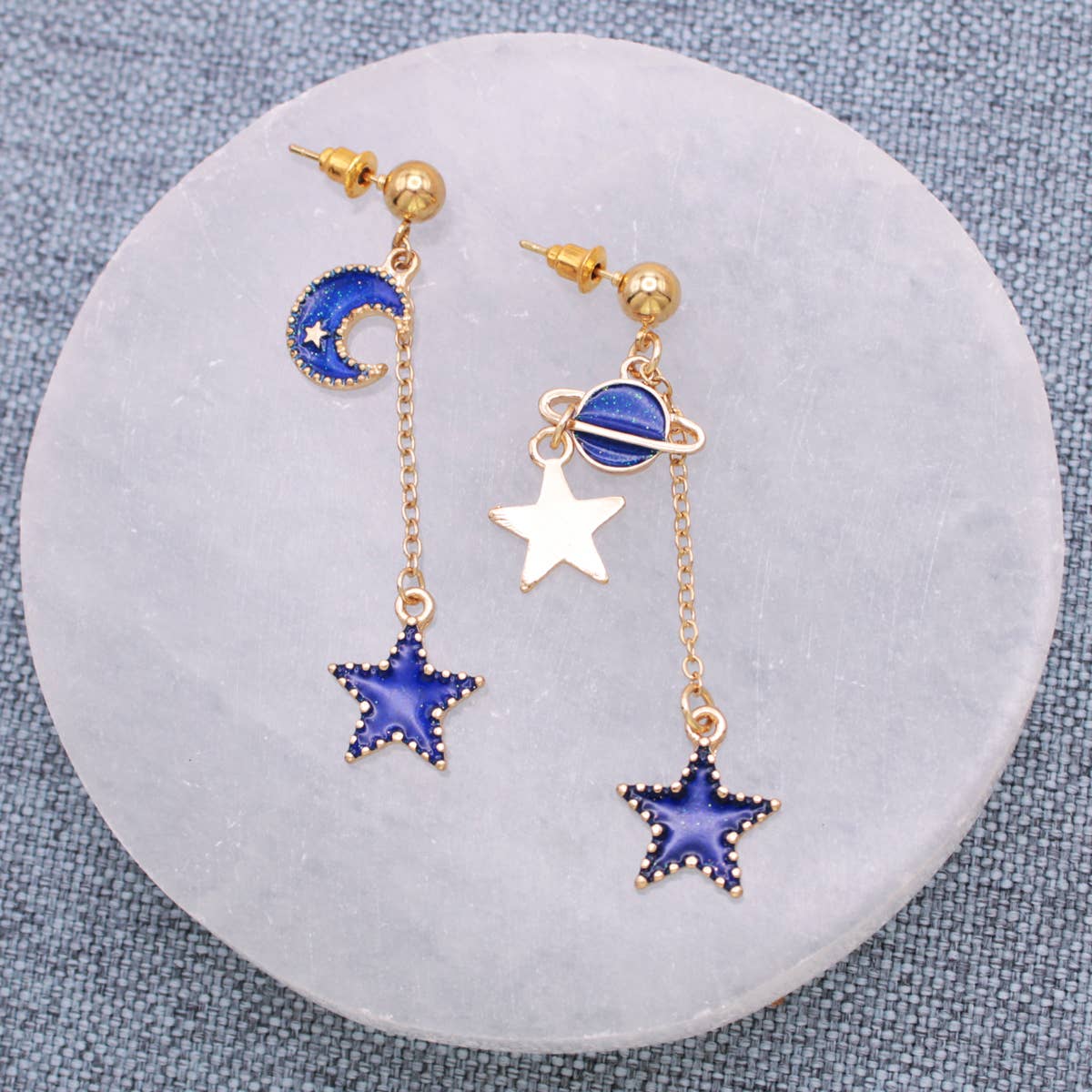 Gold Cosmic Harmony Star Post Earrings - Spiral Circle