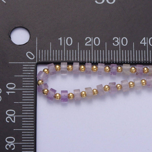 Gold Filled Purple Amethyst Rondelle Heishi Gemstone Gold Spacer Beads 15.5 Inch Choker Necklace | WA - 1429 Clearance Pricing - Spiral Circle