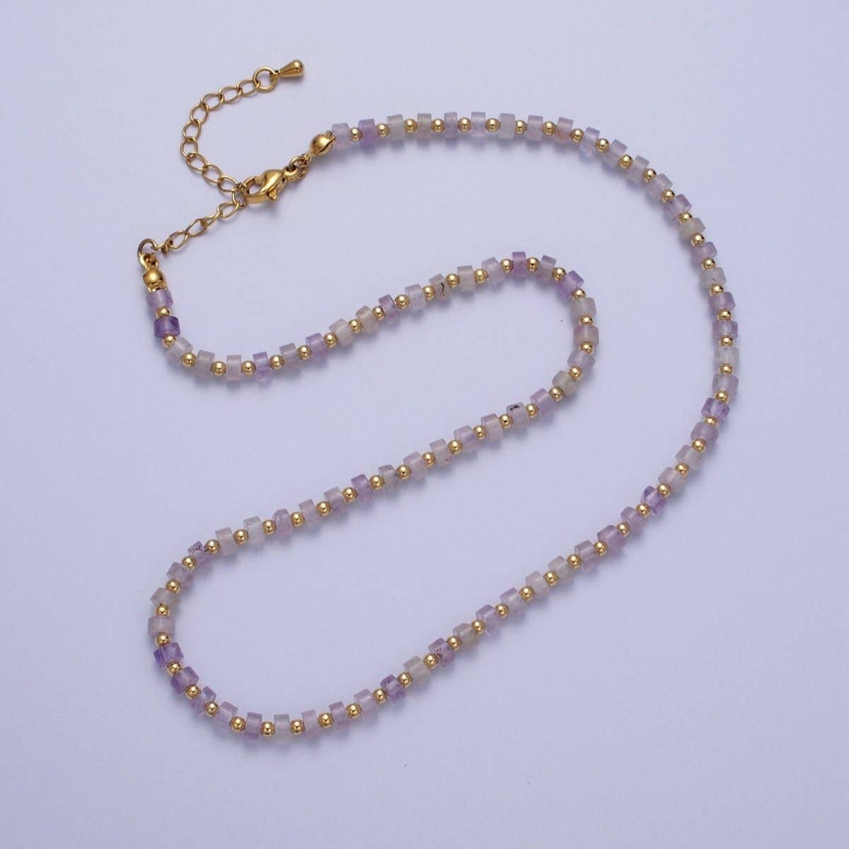 Gold Filled Purple Amethyst Rondelle Heishi Gemstone Gold Spacer Beads 15.5 Inch Choker Necklace | WA - 1429 Clearance Pricing - Spiral Circle