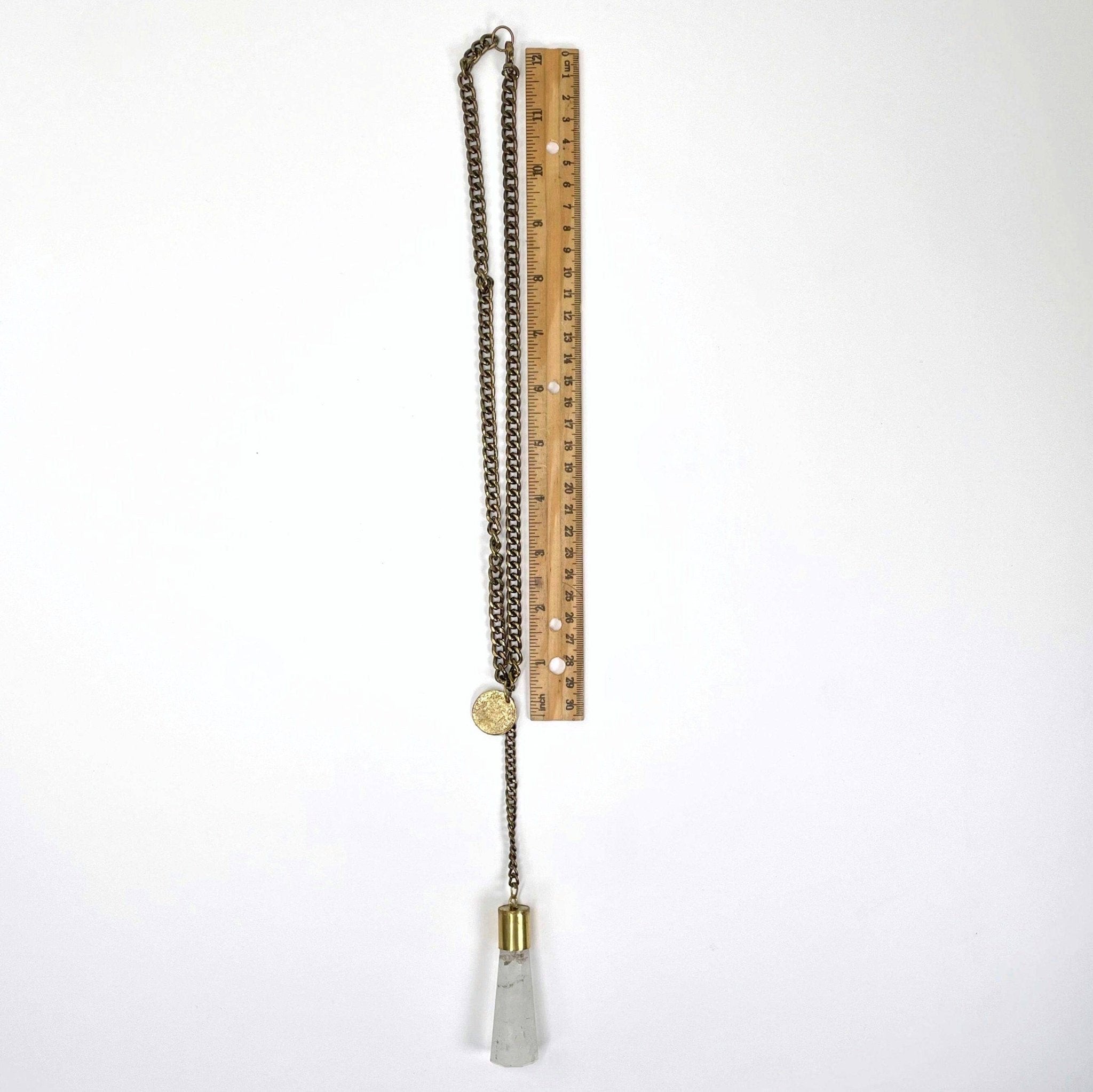 Gold Plated Chain | Crystal Quartz and Coin Necklace - Spiral Circle