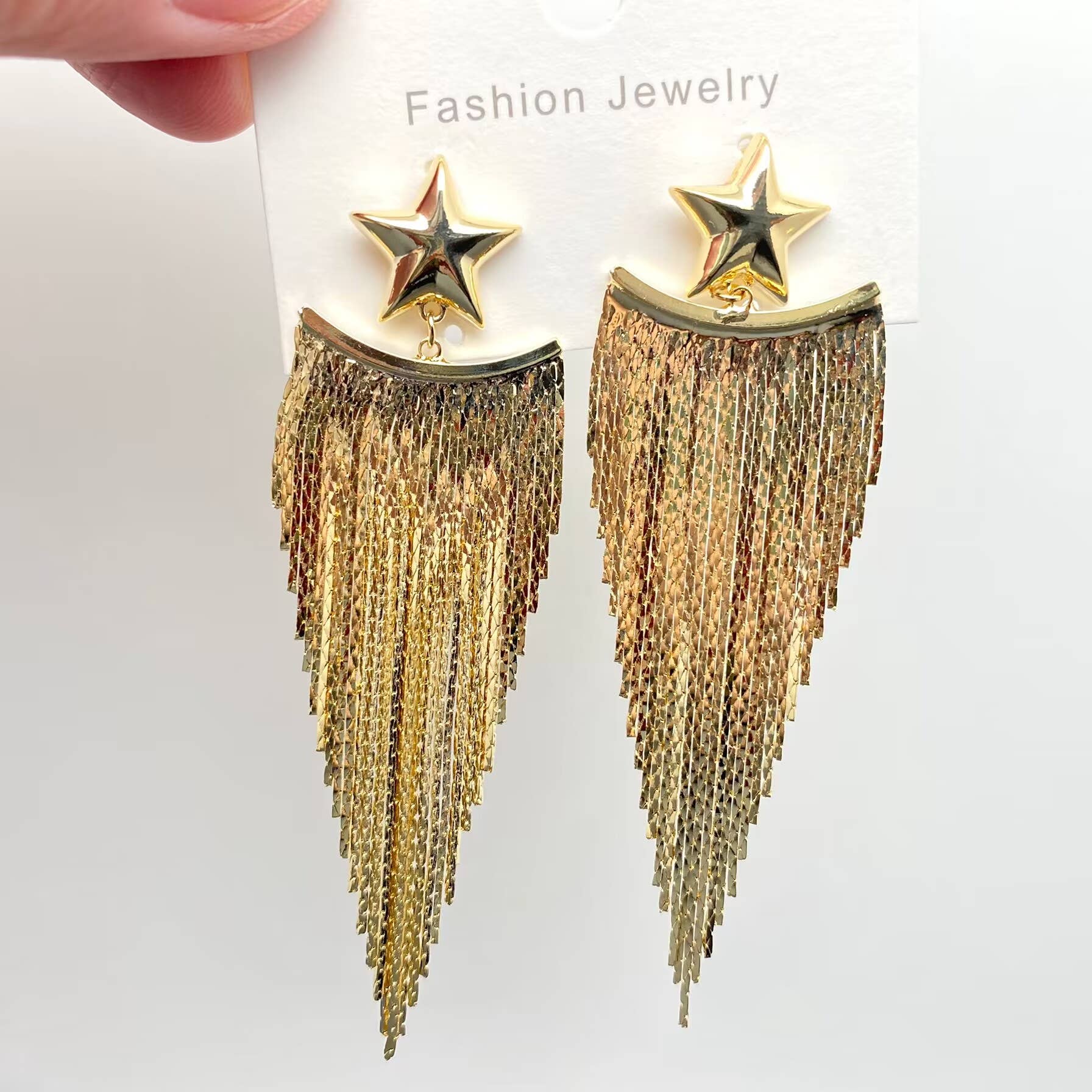 Gold Plated Metal Chain Fringe Star Post Earrings - Spiral Circle