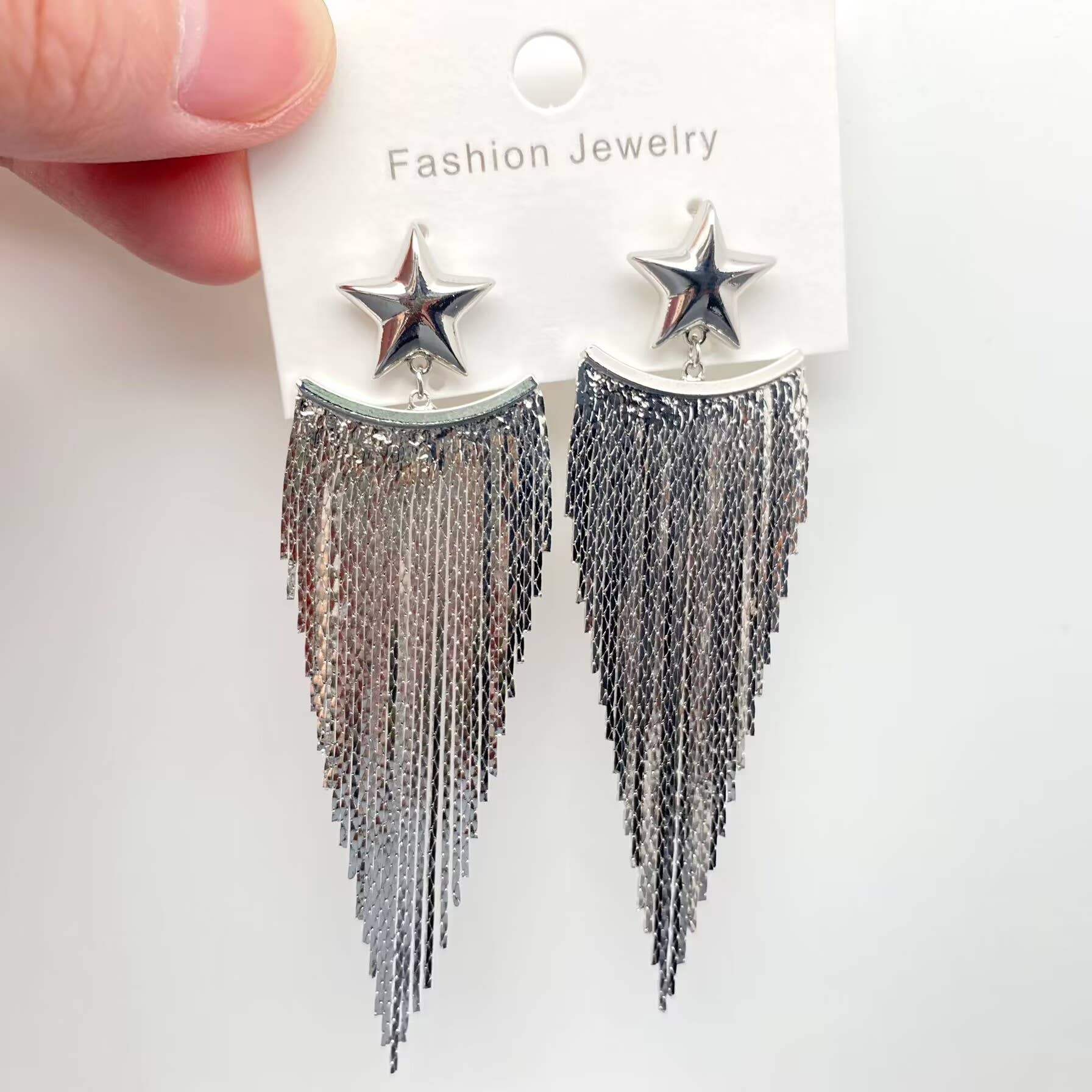 Gold Plated Metal Chain Fringe Star Post Earrings - Spiral Circle