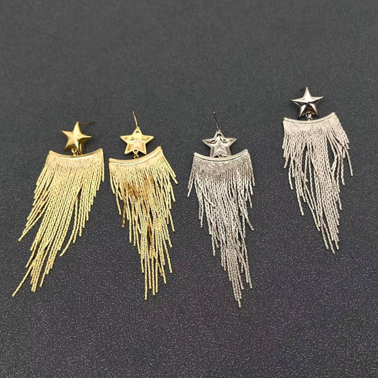 Gold Plated Metal Chain Fringe Star Post Earrings - Spiral Circle