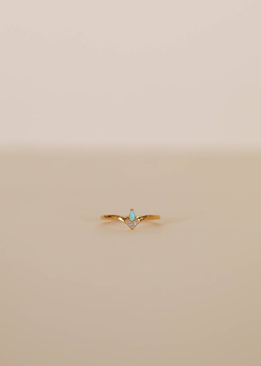 Gold Rings - Floating Gemstone - Turquoise & CZ - Spiral Circle