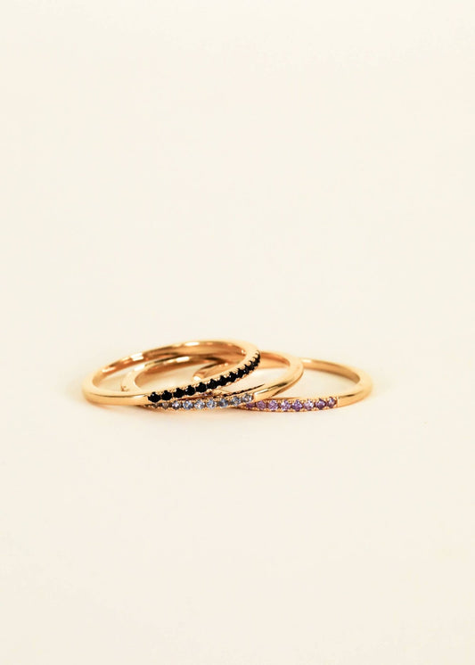Gold Rings - Half Pave - Black CZ - Spiral Circle