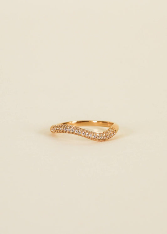 Gold Rings - Pave Wave - Champagne CZ - Spiral Circle