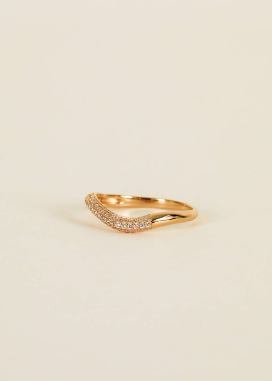 Gold Rings - Pave Wave - Champagne CZ - Spiral Circle
