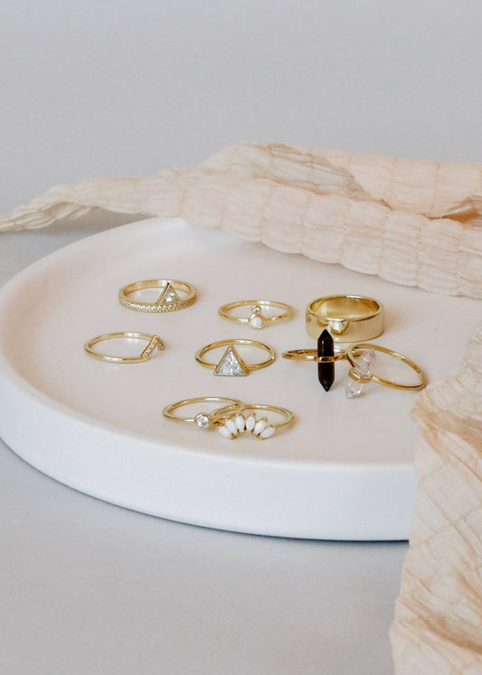 Gold Rings - Stacked Triangle CZ - Spiral Circle