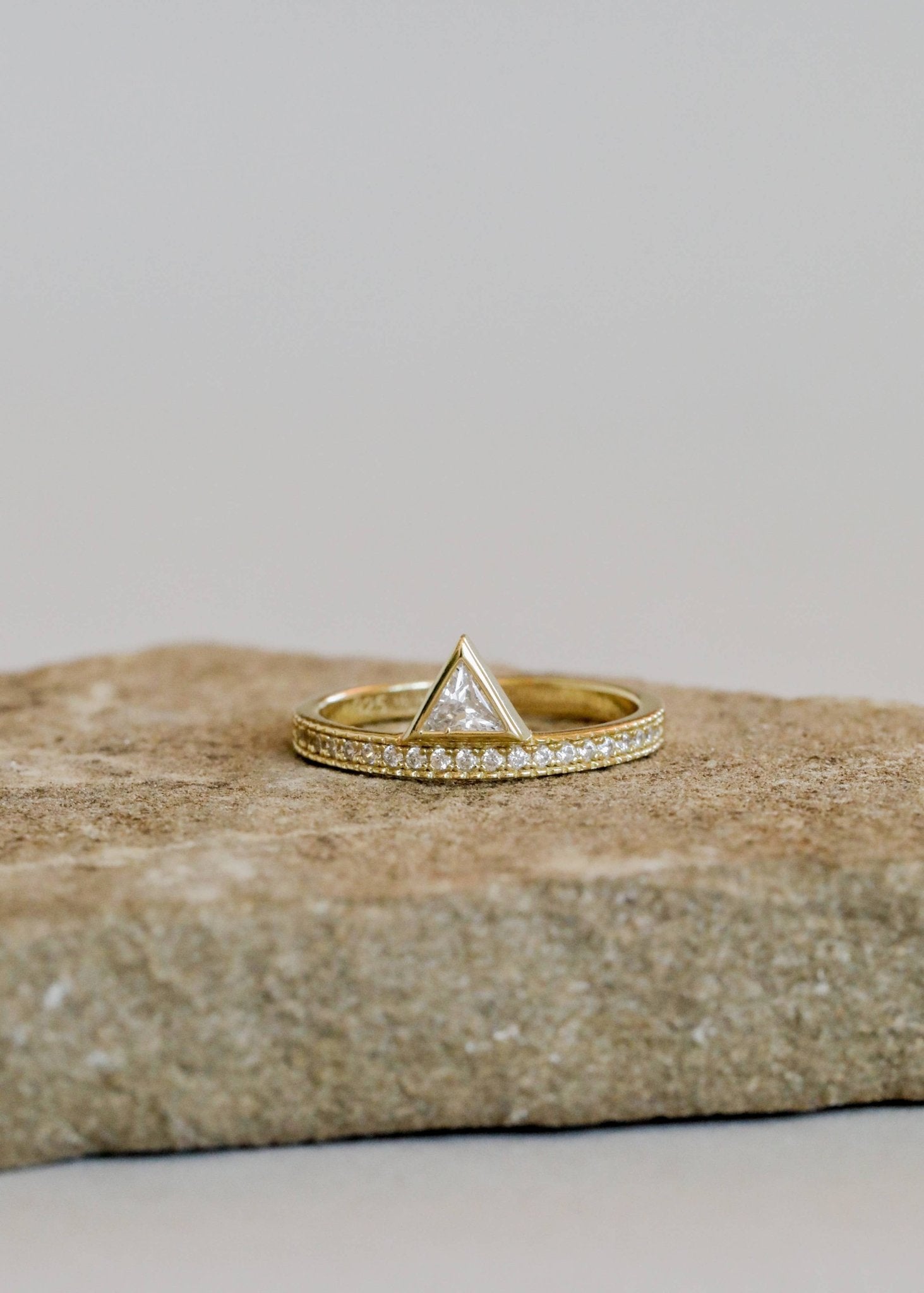 Gold Rings - Stacked Triangle CZ - Spiral Circle