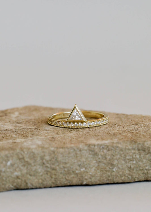 Gold Rings - Stacked Triangle CZ - Spiral Circle