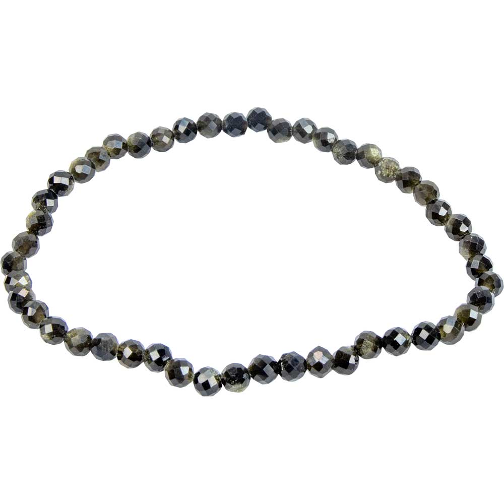 Gold Sheen Obsidian Elastic Bracelet | 4mm Faceted Beads - Spiral Circle