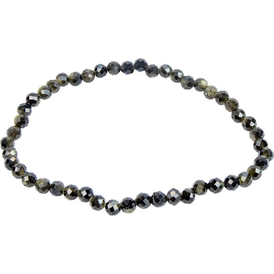 Gold Sheen Obsidian Elastic Bracelet | 4mm Faceted Beads - Spiral Circle