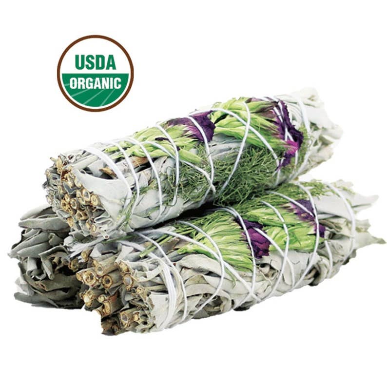 'Good Life' Floral White Sage Smudge Stick (4 in.) - Spiral Circle