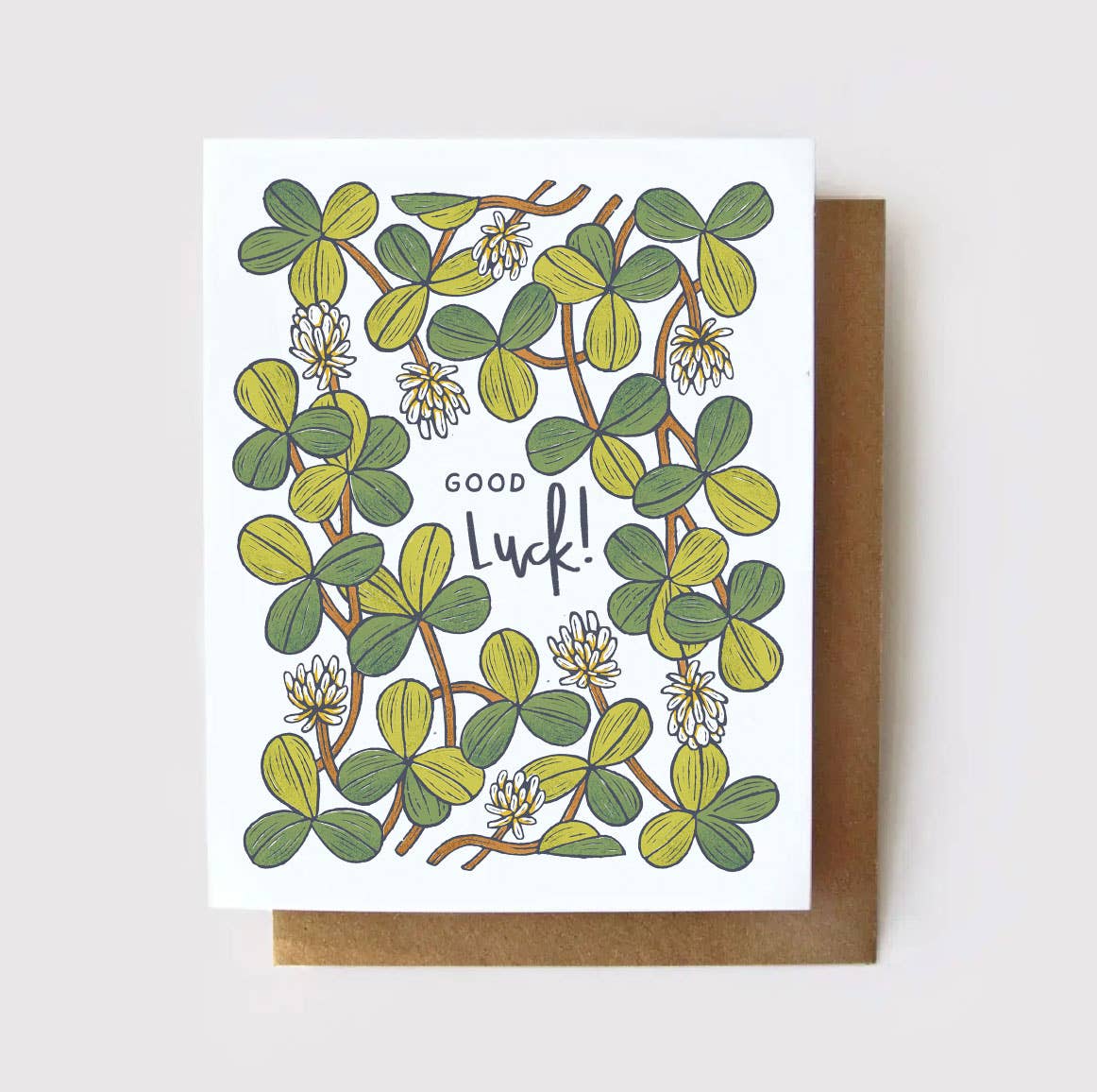 Good Luck! - Four Leaf Clover Card - Spiral Circle